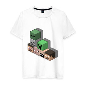 Мужская футболка хлопок с принтом Minecraft cube в Курске, 100% хлопок | прямой крой, круглый вырез горловины, длина до линии бедер, слегка спущенное плечо. | крипер