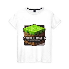 Женская футболка хлопок с принтом Minecraft logo в Курске, 100% хлопок | прямой крой, круглый вырез горловины, длина до линии бедер, слегка спущенное плечо | creeper | mine craft | minecraft | майнкрафт | шахта