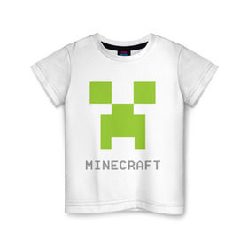 Детская футболка хлопок с принтом Minecraft logo grey в Курске, 100% хлопок | круглый вырез горловины, полуприлегающий силуэт, длина до линии бедер | крипер