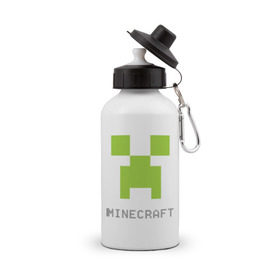 Бутылка спортивная с принтом Minecraft logo grey в Курске, металл | емкость — 500 мл, в комплекте две пластиковые крышки и карабин для крепления | крипер