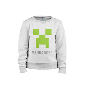 Детский свитшот хлопок с принтом Minecraft logo grey в Курске, 100% хлопок | круглый вырез горловины, эластичные манжеты, пояс и воротник | крипер