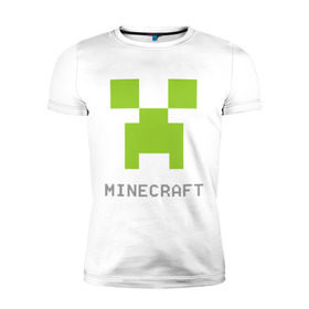 Мужская футболка премиум с принтом Minecraft logo grey в Курске, 92% хлопок, 8% лайкра | приталенный силуэт, круглый вырез ворота, длина до линии бедра, короткий рукав | крипер