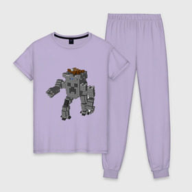 Женская пижама хлопок с принтом Minecraft robo в Курске, 100% хлопок | брюки и футболка прямого кроя, без карманов, на брюках мягкая резинка на поясе и по низу штанин | крипер