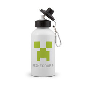 Бутылка спортивная с принтом Minecraft logo grey (5) в Курске, металл | емкость — 500 мл, в комплекте две пластиковые крышки и карабин для крепления | крипер