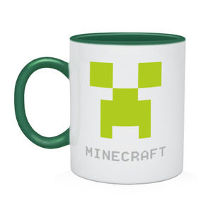 Кружка двухцветная с принтом Minecraft logo grey (5) в Курске, керамика | объем — 330 мл, диаметр — 80 мм. Цветная ручка и кайма сверху, в некоторых цветах — вся внутренняя часть | крипер