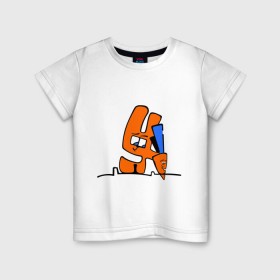 Детская футболка хлопок с принтом Зайка и морковка в Курске, 100% хлопок | круглый вырез горловины, полуприлегающий силуэт, длина до линии бедер | Тематика изображения на принте: животные | зайка | заяц | заяц с морковкой | морковка