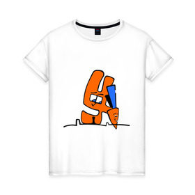 Женская футболка хлопок с принтом Зайка и морковка в Курске, 100% хлопок | прямой крой, круглый вырез горловины, длина до линии бедер, слегка спущенное плечо | животные | зайка | заяц | заяц с морковкой | морковка