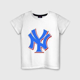 Детская футболка хлопок с принтом NY Yankees blue в Курске, 100% хлопок | круглый вырез горловины, полуприлегающий силуэт, длина до линии бедер | baseball | major league basebal | mlb | ny | staten island | yankees | америка | бейсбол | бита | главная лига бейсбола | нью йорк янкиз | статен айленд | сша | янки
