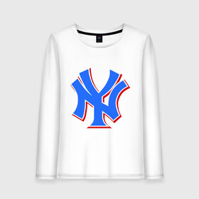 Женский лонгслив хлопок с принтом NY Yankees blue в Курске, 100% хлопок |  | baseball | major league basebal | mlb | ny | staten island | yankees | америка | бейсбол | бита | главная лига бейсбола | нью йорк янкиз | статен айленд | сша | янки
