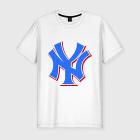 Мужская футболка премиум с принтом NY Yankees blue в Курске, 92% хлопок, 8% лайкра | приталенный силуэт, круглый вырез ворота, длина до линии бедра, короткий рукав | Тематика изображения на принте: baseball | major league basebal | mlb | ny | staten island | yankees | америка | бейсбол | бита | главная лига бейсбола | нью йорк янкиз | статен айленд | сша | янки