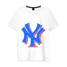 Мужская футболка хлопок с принтом NY Yankees blue в Курске, 100% хлопок | прямой крой, круглый вырез горловины, длина до линии бедер, слегка спущенное плечо. | baseball | major league basebal | mlb | ny | staten island | yankees | америка | бейсбол | бита | главная лига бейсбола | нью йорк янкиз | статен айленд | сша | янки