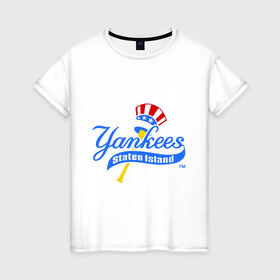 Женская футболка хлопок с принтом NY Yankees byta в Курске, 100% хлопок | прямой крой, круглый вырез горловины, длина до линии бедер, слегка спущенное плечо | baseball | major league basebal | mlb | ny | staten island | yankees | америка | бейсбол | бита | главная лига бейсбола | нью йорк янкиз | статен айленд | сша | янки