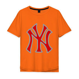 Мужская футболка хлопок Oversize с принтом NY Yankees red в Курске, 100% хлопок | свободный крой, круглый ворот, “спинка” длиннее передней части | baseball | major league basebal | mlb | ny | staten island | yankees | америка | бейсбол | бита | главная лига бейсбола | нью йорк янкиз | статен айленд | сша | янки