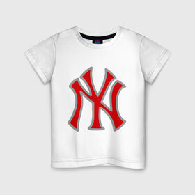 Детская футболка хлопок с принтом NY Yankees red в Курске, 100% хлопок | круглый вырез горловины, полуприлегающий силуэт, длина до линии бедер | baseball | major league basebal | mlb | ny | staten island | yankees | америка | бейсбол | бита | главная лига бейсбола | нью йорк янкиз | статен айленд | сша | янки