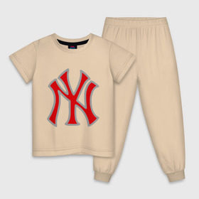Детская пижама хлопок с принтом NY Yankees red в Курске, 100% хлопок |  брюки и футболка прямого кроя, без карманов, на брюках мягкая резинка на поясе и по низу штанин
 | baseball | major league basebal | mlb | ny | staten island | yankees | америка | бейсбол | бита | главная лига бейсбола | нью йорк янкиз | статен айленд | сша | янки