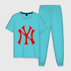 Мужская пижама хлопок с принтом NY Yankees red в Курске, 100% хлопок | брюки и футболка прямого кроя, без карманов, на брюках мягкая резинка на поясе и по низу штанин
 | baseball | major league basebal | mlb | ny | staten island | yankees | америка | бейсбол | бита | главная лига бейсбола | нью йорк янкиз | статен айленд | сша | янки