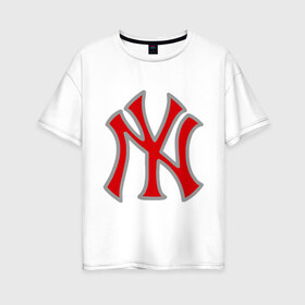 Женская футболка хлопок Oversize с принтом NY Yankees red в Курске, 100% хлопок | свободный крой, круглый ворот, спущенный рукав, длина до линии бедер
 | baseball | major league basebal | mlb | ny | staten island | yankees | америка | бейсбол | бита | главная лига бейсбола | нью йорк янкиз | статен айленд | сша | янки