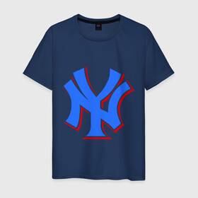 Мужская футболка хлопок с принтом NY Yankees blue (3) в Курске, 100% хлопок | прямой крой, круглый вырез горловины, длина до линии бедер, слегка спущенное плечо. | Тематика изображения на принте: baseball | major league basebal | new era | ny | yankees | америка | бейсбол | бита | главная лига бейсбола | нью йорк янкиз | статен айленд | сша | янки