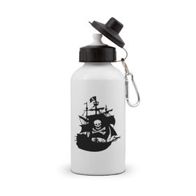 Бутылка спортивная с принтом Пиратский корабль в Курске, металл | емкость — 500 мл, в комплекте две пластиковые крышки и карабин для крепления | pirate | кости | пиратский корабль | пираты | череп
