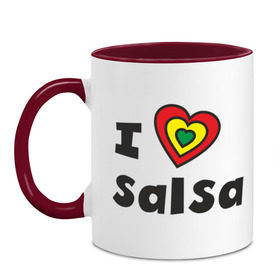 Кружка двухцветная с принтом Я люблю сальсу (5) в Курске, керамика | объем — 330 мл, диаметр — 80 мм. Цветная ручка и кайма сверху, в некоторых цветах — вся внутренняя часть | Тематика изображения на принте: bachata | i love | i love salsa | lambada | latina | salsa | бачата | ламбада | латина | латиноамериканская музыка | латиноамериканские танцы | сальса | танго | танец | танцы | ча ча ча | я люблю | я люблю сальсу