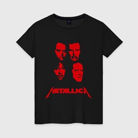 Женская футболка хлопок с принтом Metallica kvartet в Курске, 100% хлопок | прямой крой, круглый вырез горловины, длина до линии бедер, слегка спущенное плечо | Тематика изображения на принте: металлика