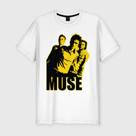 Мужская футболка премиум с принтом Muse yellow в Курске, 92% хлопок, 8% лайкра | приталенный силуэт, круглый вырез ворота, длина до линии бедра, короткий рукав | 
