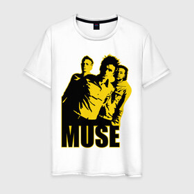 Мужская футболка хлопок с принтом Muse yellow в Курске, 100% хлопок | прямой крой, круглый вырез горловины, длина до линии бедер, слегка спущенное плечо. | 