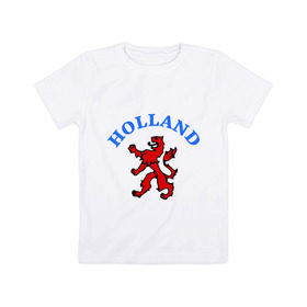 Детская футболка хлопок с принтом Голландия лев в Курске, 100% хлопок | круглый вырез горловины, полуприлегающий силуэт, длина до линии бедер | holland | lion | герб голандии