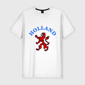 Мужская футболка премиум с принтом Голландия лев в Курске, 92% хлопок, 8% лайкра | приталенный силуэт, круглый вырез ворота, длина до линии бедра, короткий рукав | holland | lion | герб голандии