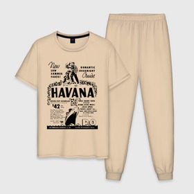 Мужская пижама хлопок с принтом Куба афиша в Курске, 100% хлопок | брюки и футболка прямого кроя, без карманов, на брюках мягкая резинка на поясе и по низу штанин
 | cuba | havana | афиша | гавана | кастро | куба | кубинский | фидель | фидель кастро