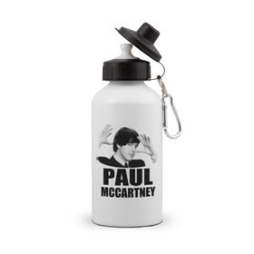 Бутылка спортивная с принтом Paul McCartney (Пол МакКартни) в Курске, металл | емкость — 500 мл, в комплекте две пластиковые крышки и карабин для крепления | beatles | mccartney | the beatles | битлз | битлс | битлы | маккартни