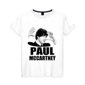 Женская футболка хлопок с принтом Paul McCartney (Пол МакКартни) в Курске, 100% хлопок | прямой крой, круглый вырез горловины, длина до линии бедер, слегка спущенное плечо | Тематика изображения на принте: beatles | mccartney | the beatles | битлз | битлс | битлы | маккартни