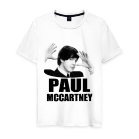 Мужская футболка хлопок с принтом Paul McCartney (Пол МакКартни) в Курске, 100% хлопок | прямой крой, круглый вырез горловины, длина до линии бедер, слегка спущенное плечо. | beatles | mccartney | the beatles | битлз | битлс | битлы | маккартни