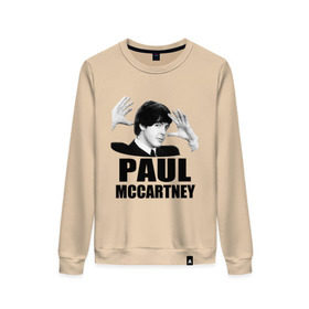 Женский свитшот хлопок с принтом Paul McCartney (Пол МакКартни) в Курске, 100% хлопок | прямой крой, круглый вырез, на манжетах и по низу широкая трикотажная резинка  | beatles | mccartney | the beatles | битлз | битлс | битлы | маккартни