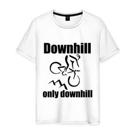 Мужская футболка хлопок с принтом Downhill в Курске, 100% хлопок | прямой крой, круглый вырез горловины, длина до линии бедер, слегка спущенное плечо. | downhill | extrim | велосипед | велоспорт | скоростной спуск | экстрим