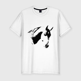 Мужская футболка премиум с принтом Лошадь черно-белая (5) в Курске, 92% хлопок, 8% лайкра | приталенный силуэт, круглый вырез ворота, длина до линии бедра, короткий рукав | конь | лошадка | лошадь | лошадь черно белая