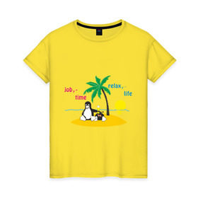 Женская футболка хлопок с принтом Linux life в Курске, 100% хлопок | прямой крой, круглый вырез горловины, длина до линии бедер, слегка спущенное плечо | linux | linux life | линукс | пингвины linux | пингвины люникс | прикольные