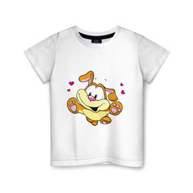 Детская футболка хлопок с принтом Мой любимец в Курске, 100% хлопок | круглый вырез горловины, полуприлегающий силуэт, длина до линии бедер | детские | детям | зайчик | малыш | мой любимец | ребенок