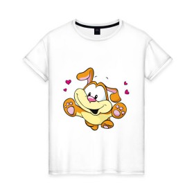 Женская футболка хлопок с принтом Мой любимец в Курске, 100% хлопок | прямой крой, круглый вырез горловины, длина до линии бедер, слегка спущенное плечо | детские | детям | зайчик | малыш | мой любимец | ребенок