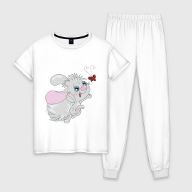 Женская пижама хлопок с принтом Детская забава в Курске, 100% хлопок | брюки и футболка прямого кроя, без карманов, на брюках мягкая резинка на поясе и по низу штанин | бабочка