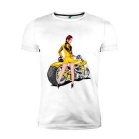 Мужская футболка премиум с принтом The excellent bike & sexy girl (2) в Курске, 92% хлопок, 8% лайкра | приталенный силуэт, круглый вырез ворота, длина до линии бедра, короткий рукав | байк | девушка | для байкеров | красивая девушка | мото | мотоцикл | супер мотоцикл | супермотоцикл