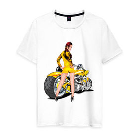 Мужская футболка хлопок с принтом The excellent bike & sexy girl (2) в Курске, 100% хлопок | прямой крой, круглый вырез горловины, длина до линии бедер, слегка спущенное плечо. | байк | девушка | для байкеров | красивая девушка | мото | мотоцикл | супер мотоцикл | супермотоцикл