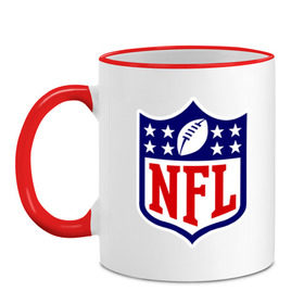 Кружка двухцветная с принтом NFL в Курске, керамика | объем — 330 мл, диаметр — 80 мм. Цветная ручка и кайма сверху, в некоторых цветах — вся внутренняя часть | американский футбол | регби