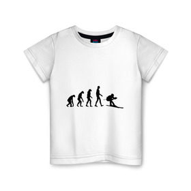 Детская футболка хлопок с принтом Эволюция лыжи в Курске, 100% хлопок | круглый вырез горловины, полуприлегающий силуэт, длина до линии бедер | гора | горные лыжи | зимний спорт | лыжник | лыжный спорт | трассы | шерегеш | эволюция | экстремальный спорт | экстрим