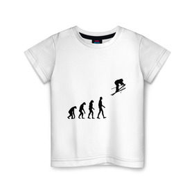 Детская футболка хлопок с принтом Эволюция лыжник в Курске, 100% хлопок | круглый вырез горловины, полуприлегающий силуэт, длина до линии бедер | гора | горные лыжи | зимний спорт | лыжник | лыжный спорт | трассы | шерегеш | эволюция | экстремальный спорт | экстрим