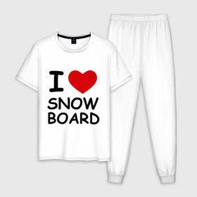 Мужская пижама хлопок с принтом Я люблю сноуборд в Курске, 100% хлопок | брюки и футболка прямого кроя, без карманов, на брюках мягкая резинка на поясе и по низу штанин
 | Тематика изображения на принте: борд | доска | зимний спорт | сноуборд | сноубординг | сноубордист | трассы | экстремальный спорт | экстрим | я люблю
