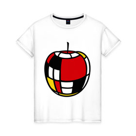 Женская футболка хлопок с принтом Яблоко в Курске, 100% хлопок | прямой крой, круглый вырез горловины, длина до линии бедер, слегка спущенное плечо | витраж | квадратики | кусочки | мозаика | фрукт | цветное | яблоко | яблочко