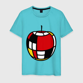 Мужская футболка хлопок с принтом Яблоко в Курске, 100% хлопок | прямой крой, круглый вырез горловины, длина до линии бедер, слегка спущенное плечо. | витраж | квадратики | кусочки | мозаика | фрукт | цветное | яблоко | яблочко