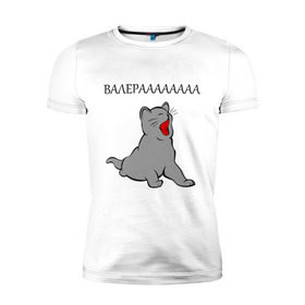 Мужская футболка премиум с принтом Валерааааа в Курске, 92% хлопок, 8% лайкра | приталенный силуэт, круглый вырез ворота, длина до линии бедра, короткий рукав | валера | интернет | кот | котенок | котик | котэ | прикол