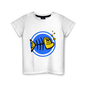 Детская футболка хлопок с принтом Рыба (1) в Курске, 100% хлопок | круглый вырез горловины, полуприлегающий силуэт, длина до линии бедер | Тематика изображения на принте: скелет